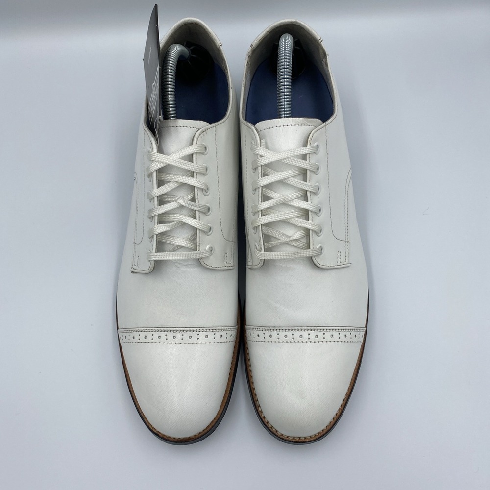 Stacy Adams Madison Cap Toe Oxford White Kidskin Leather Men's 9.5 D Dress Shoe - Picture 4 of 7